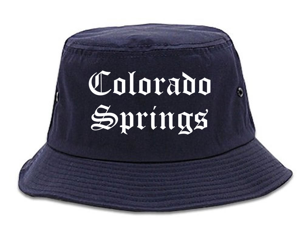 Colorado Springs Colorado CO Old English Mens Bucket Hat Navy Blue