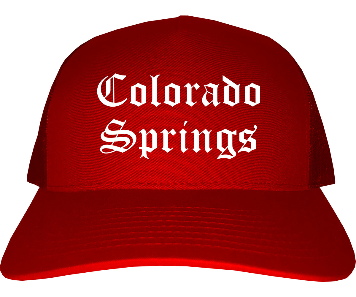 Colorado Springs Colorado CO Old English Mens Trucker Hat Cap Red