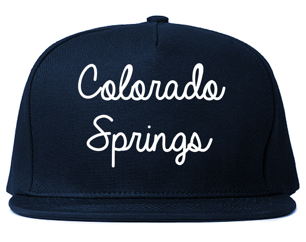 Colorado Springs Colorado CO Script Mens Snapback Hat Navy Blue