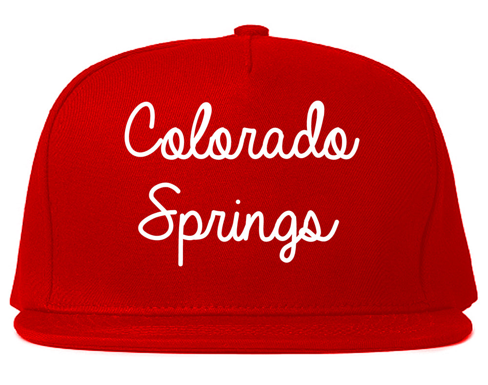 Colorado Springs Colorado CO Script Mens Snapback Hat Red
