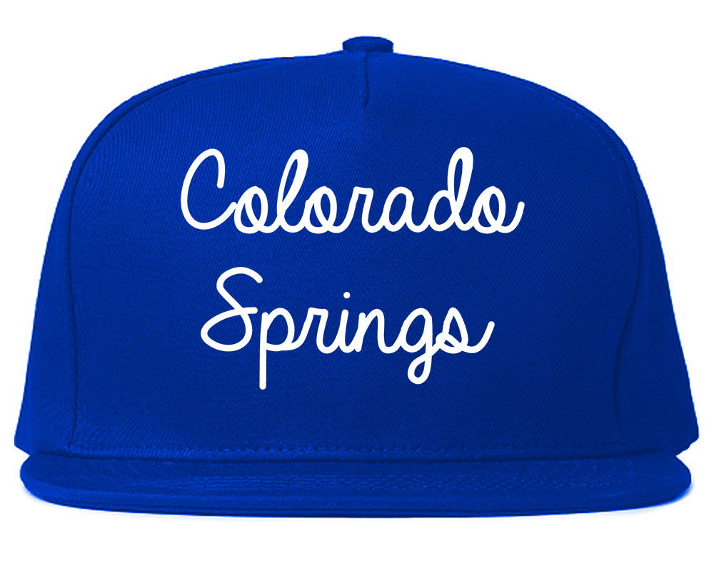 Colorado Springs Colorado CO Script Mens Snapback Hat Royal Blue