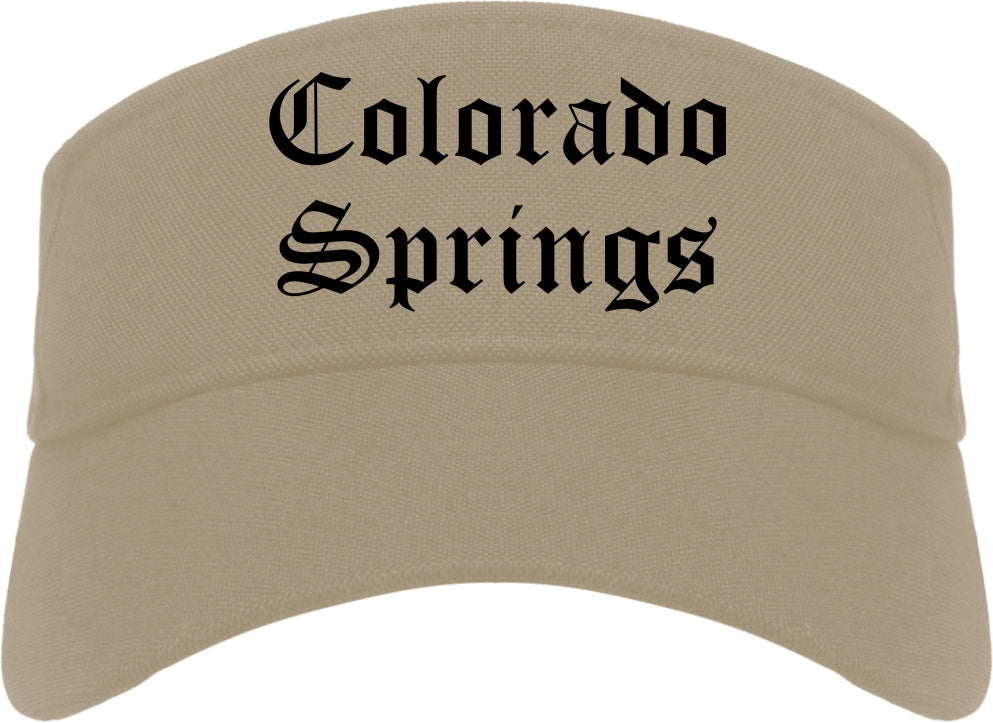 Colorado Springs Colorado CO Old English Mens Visor Cap Hat Khaki
