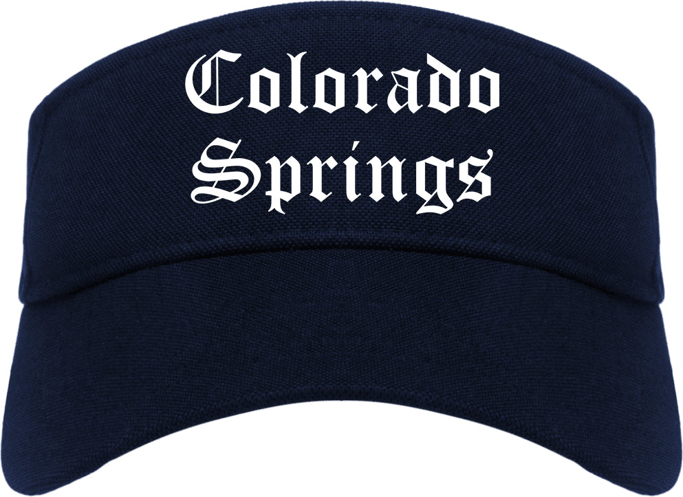 Colorado Springs Colorado CO Old English Mens Visor Cap Hat Navy Blue