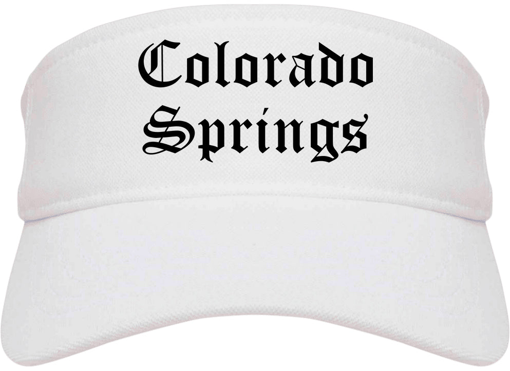Colorado Springs Colorado CO Old English Mens Visor Cap Hat White