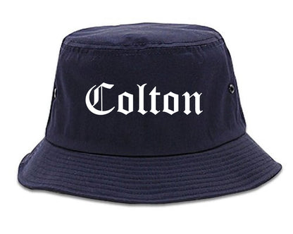 Colton California CA Old English Mens Bucket Hat Navy Blue