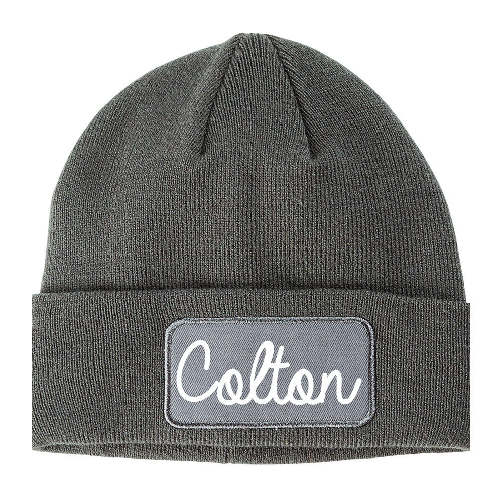 Colton California CA Script Mens Knit Beanie Hat Cap Grey