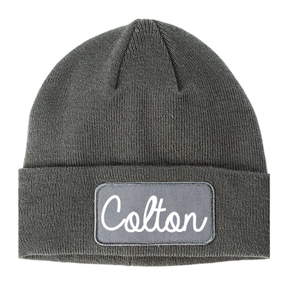Colton California CA Script Mens Knit Beanie Hat Cap Grey