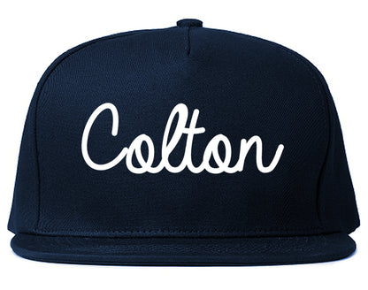 Colton California CA Script Mens Snapback Hat Navy Blue