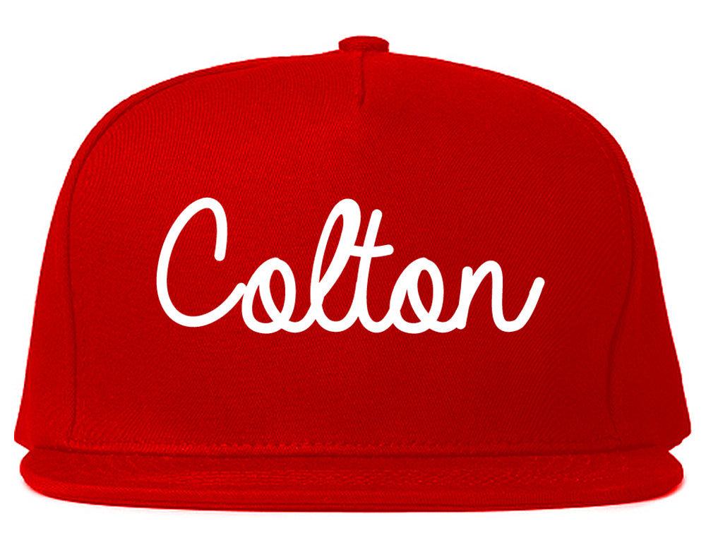 Colton California CA Script Mens Snapback Hat Red