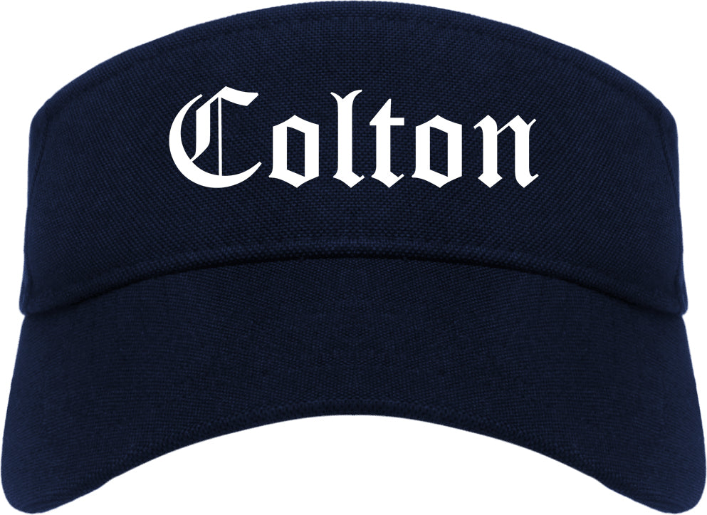 Colton California CA Old English Mens Visor Cap Hat Navy Blue