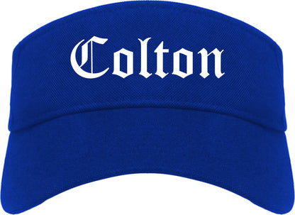 Colton California CA Old English Mens Visor Cap Hat Royal Blue