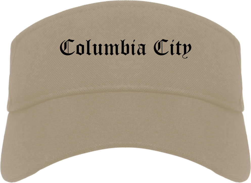 Columbia City Indiana IN Old English Mens Visor Cap Hat Khaki