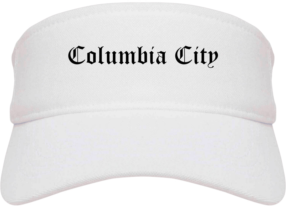 Columbia City Indiana IN Old English Mens Visor Cap Hat White