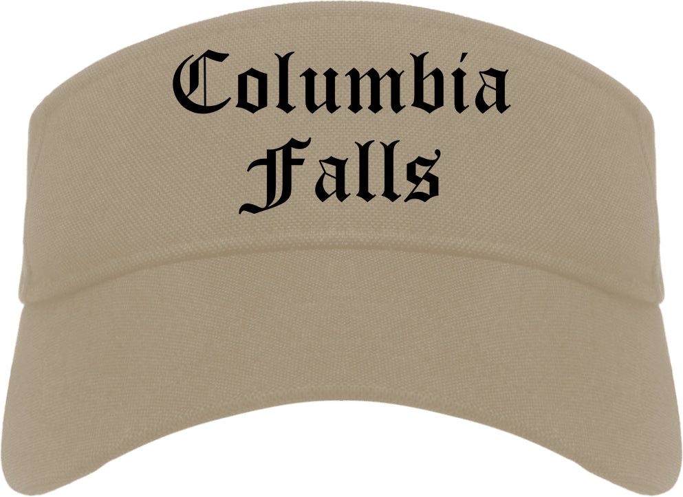 Columbia Falls Montana MT Old English Mens Visor Cap Hat Khaki