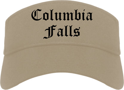 Columbia Falls Montana MT Old English Mens Visor Cap Hat Khaki