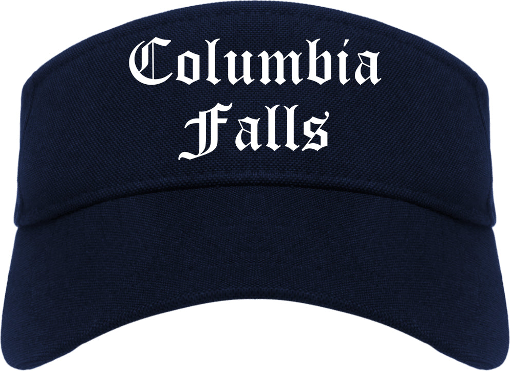 Columbia Falls Montana MT Old English Mens Visor Cap Hat Navy Blue
