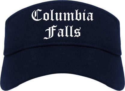 Columbia Falls Montana MT Old English Mens Visor Cap Hat Navy Blue