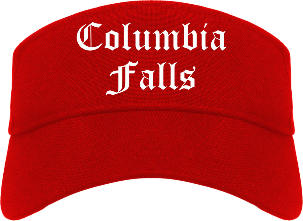 Columbia Falls Montana MT Old English Mens Visor Cap Hat Red
