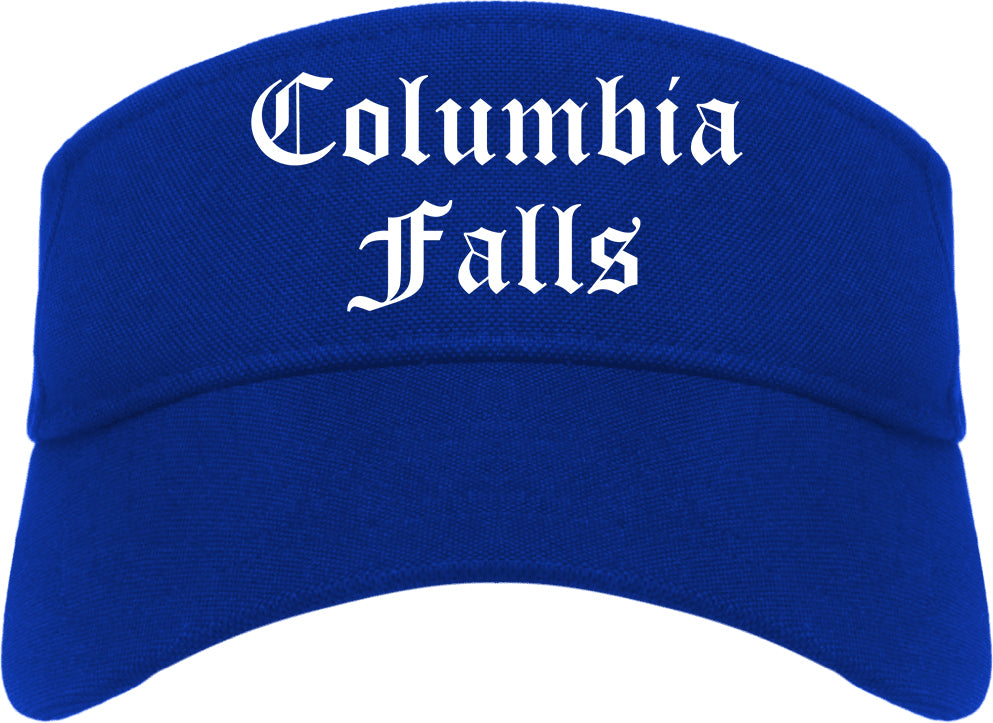 Columbia Falls Montana MT Old English Mens Visor Cap Hat Royal Blue