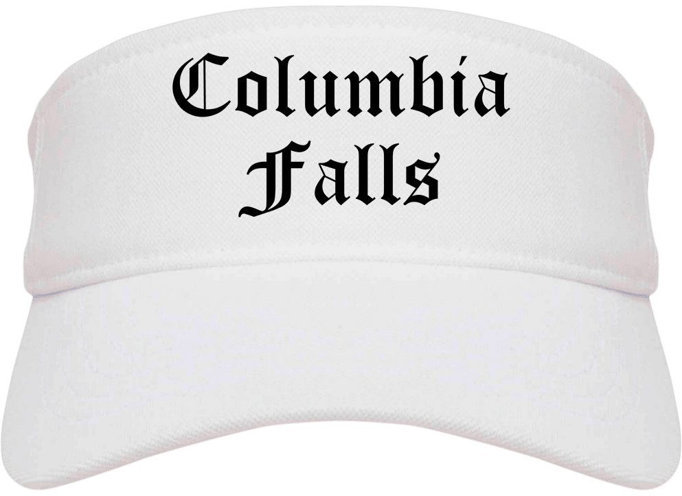 Columbia Falls Montana MT Old English Mens Visor Cap Hat White