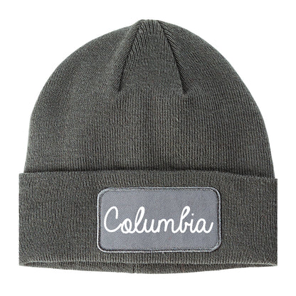 Columbia Illinois IL Script Mens Knit Beanie Hat Cap Grey