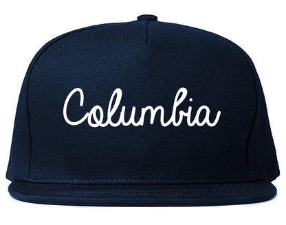 Columbia Mississippi MS Script Mens Snapback Hat Navy Blue