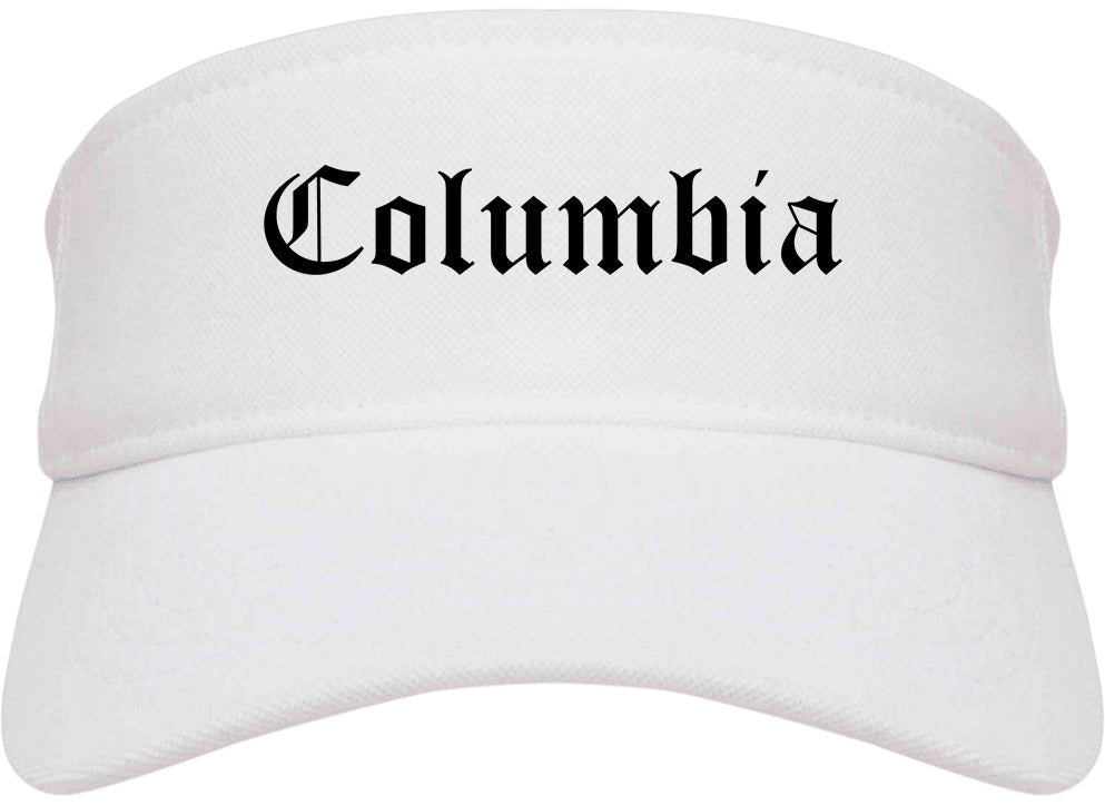 Columbia Mississippi MS Old English Mens Visor Cap Hat White