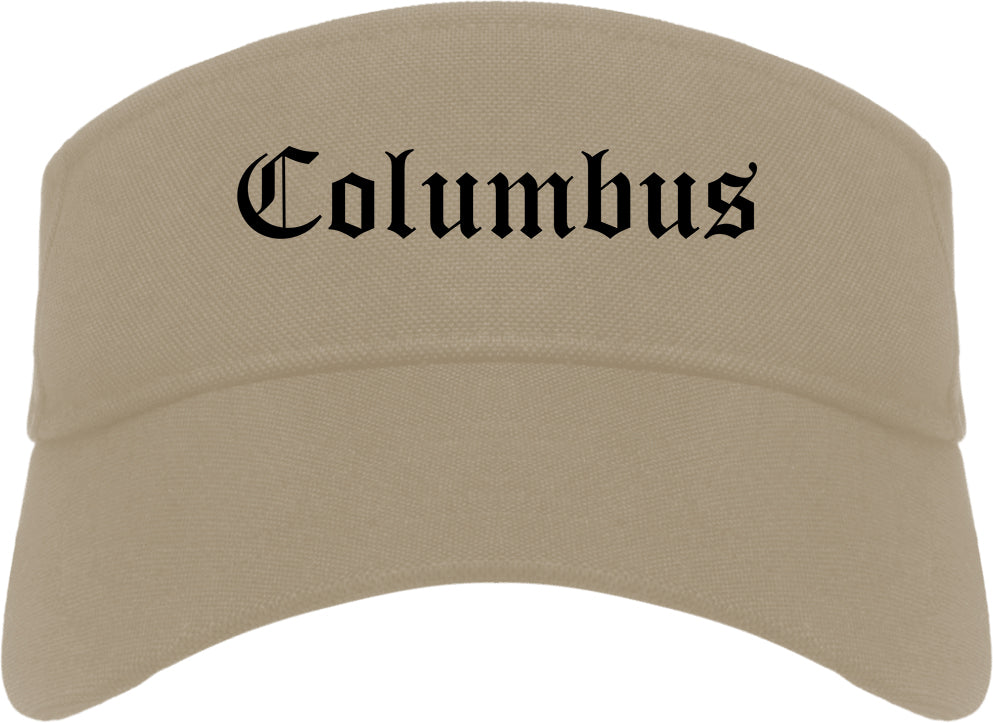 Columbus Mississippi MS Old English Mens Visor Cap Hat Khaki