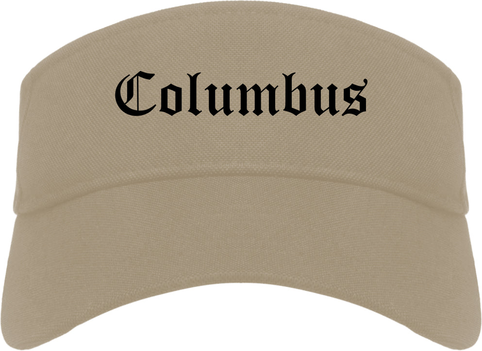 Columbus Nebraska NE Old English Mens Visor Cap Hat Khaki