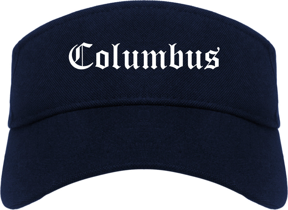 Columbus Nebraska NE Old English Mens Visor Cap Hat Navy Blue