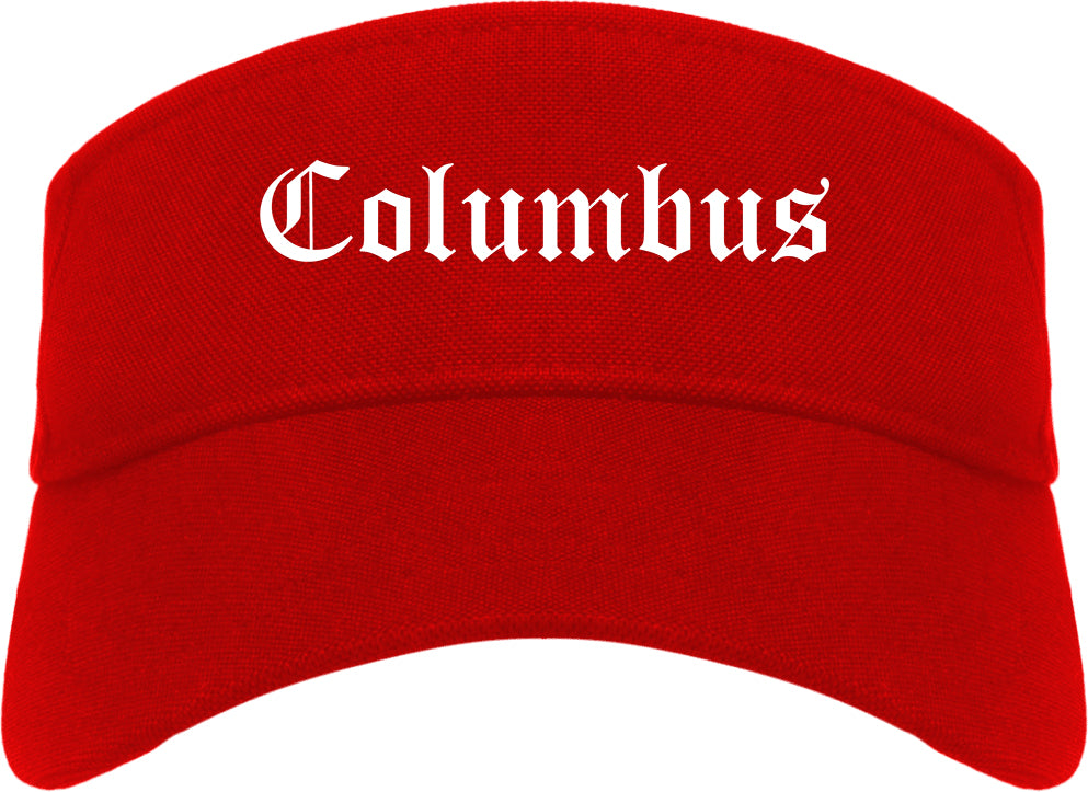 Columbus Nebraska NE Old English Mens Visor Cap Hat Red