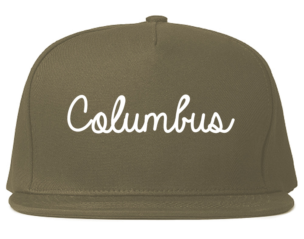 Columbus Wisconsin WI Script Mens Snapback Hat Grey
