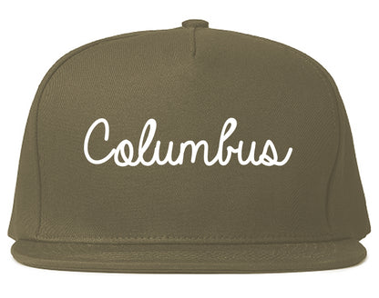 Columbus Wisconsin WI Script Mens Snapback Hat Grey