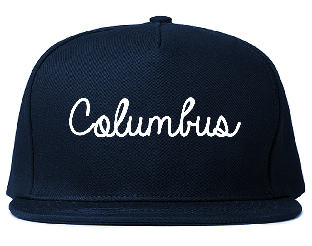 Columbus Wisconsin WI Script Mens Snapback Hat Navy Blue