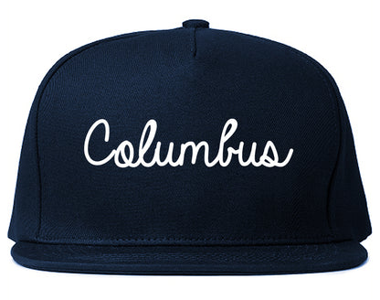 Columbus Wisconsin WI Script Mens Snapback Hat Navy Blue