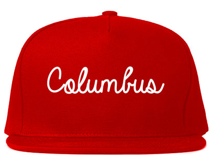 Columbus Wisconsin WI Script Mens Snapback Hat Red