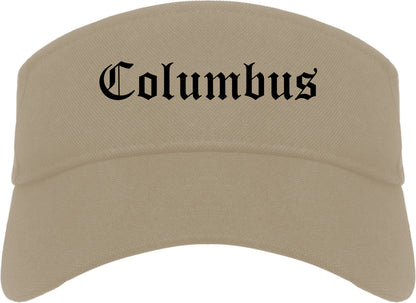 Columbus Wisconsin WI Old English Mens Visor Cap Hat Khaki