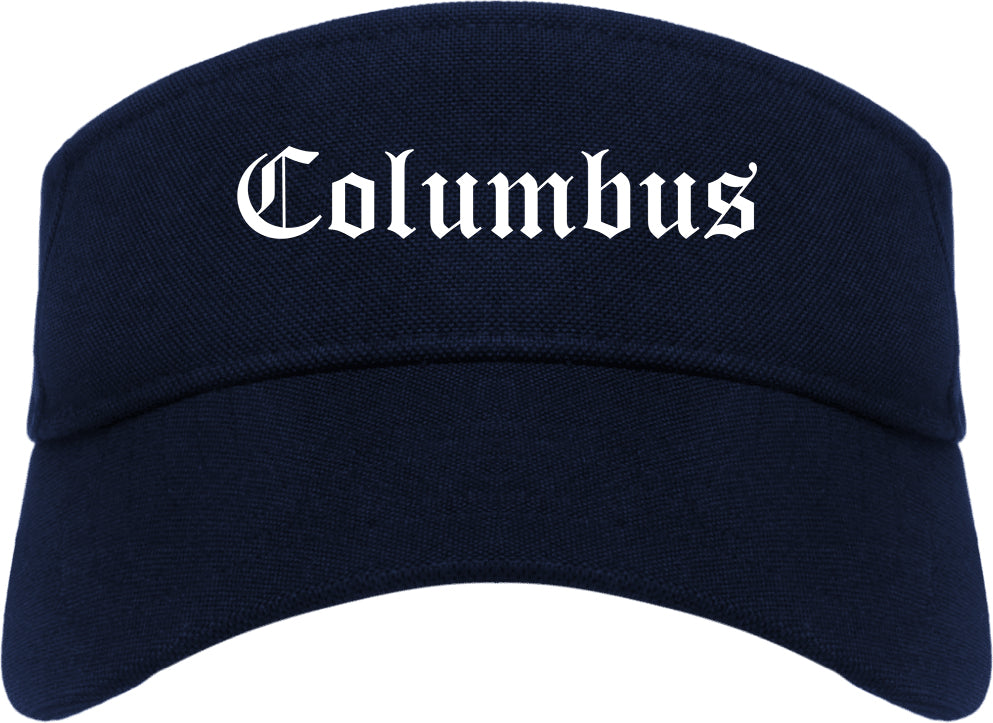 Columbus Wisconsin WI Old English Mens Visor Cap Hat Navy Blue