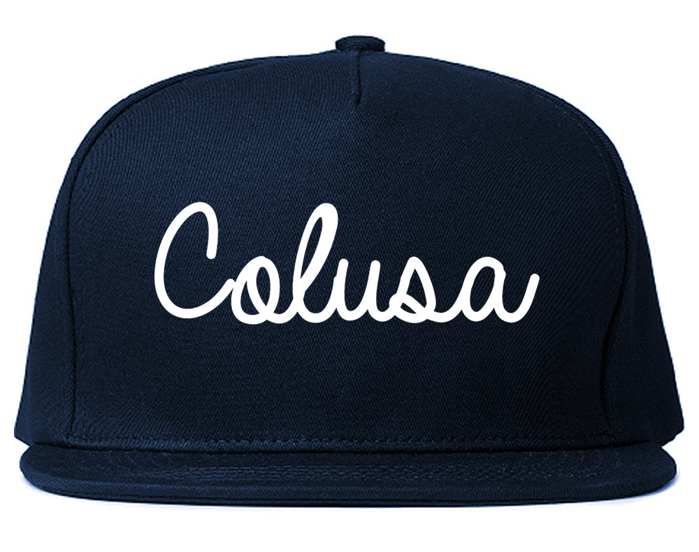 Colusa California CA Script Mens Snapback Hat Navy Blue