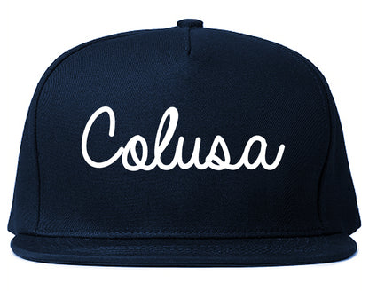 Colusa California CA Script Mens Snapback Hat Navy Blue