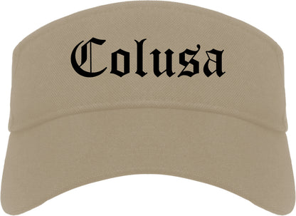 Colusa California CA Old English Mens Visor Cap Hat Khaki