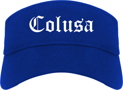 Colusa California CA Old English Mens Visor Cap Hat Royal Blue