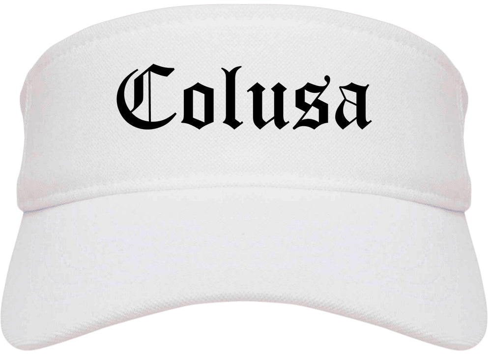 Colusa California CA Old English Mens Visor Cap Hat White