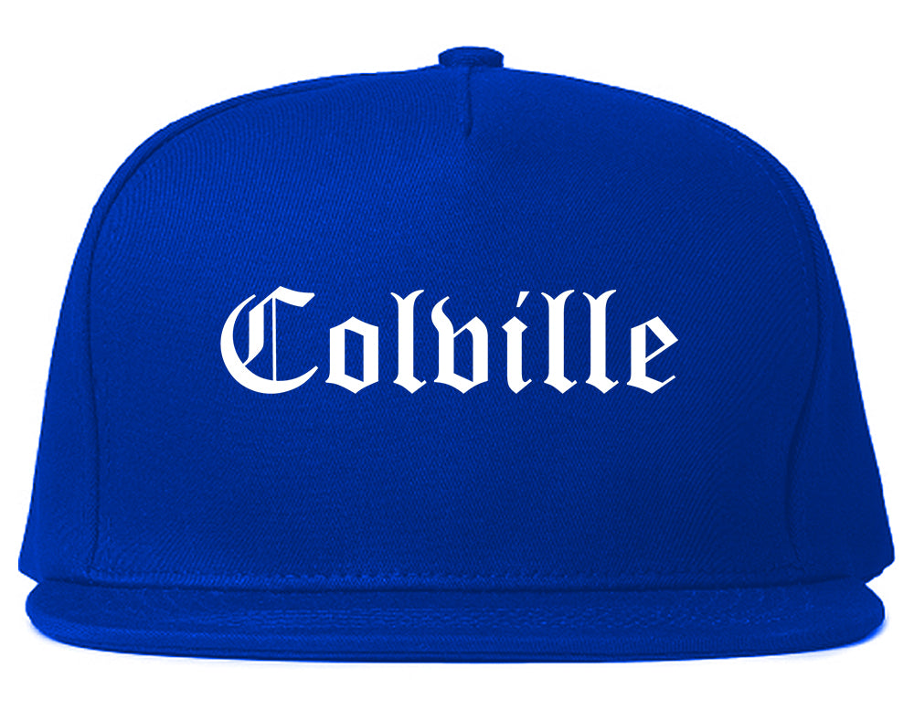 Colville Washington WA Old English Mens Snapback Hat Royal Blue