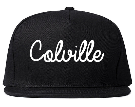 Colville Washington WA Script Mens Snapback Hat Black