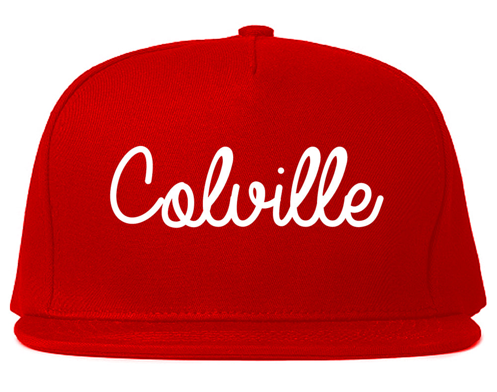 Colville Washington WA Script Mens Snapback Hat Red