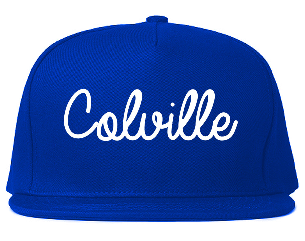 Colville Washington WA Script Mens Snapback Hat Royal Blue