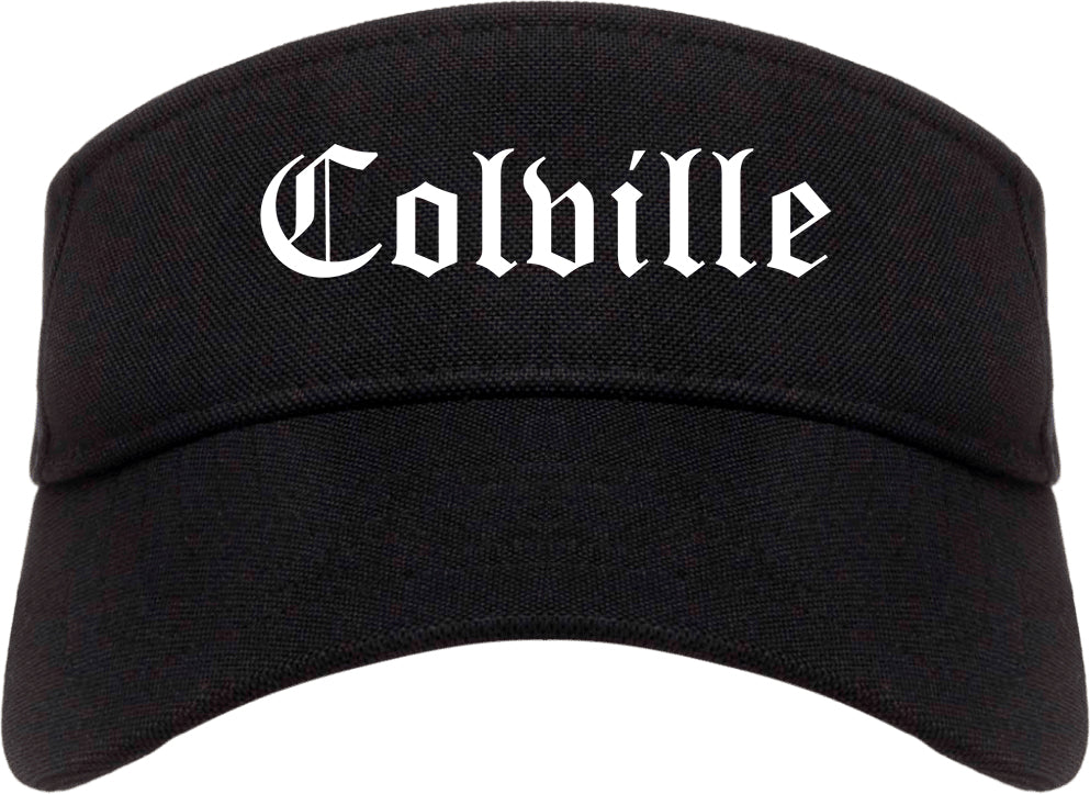 Colville Washington WA Old English Mens Visor Cap Hat Black