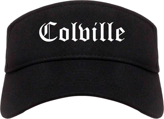 Colville Washington WA Old English Mens Visor Cap Hat Black