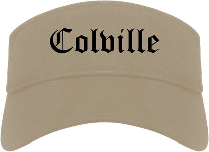 Colville Washington WA Old English Mens Visor Cap Hat Khaki